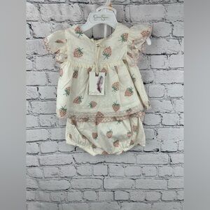 NWT Jessica Simpson Swiss Dot Strawberry Top & Bloomers Set